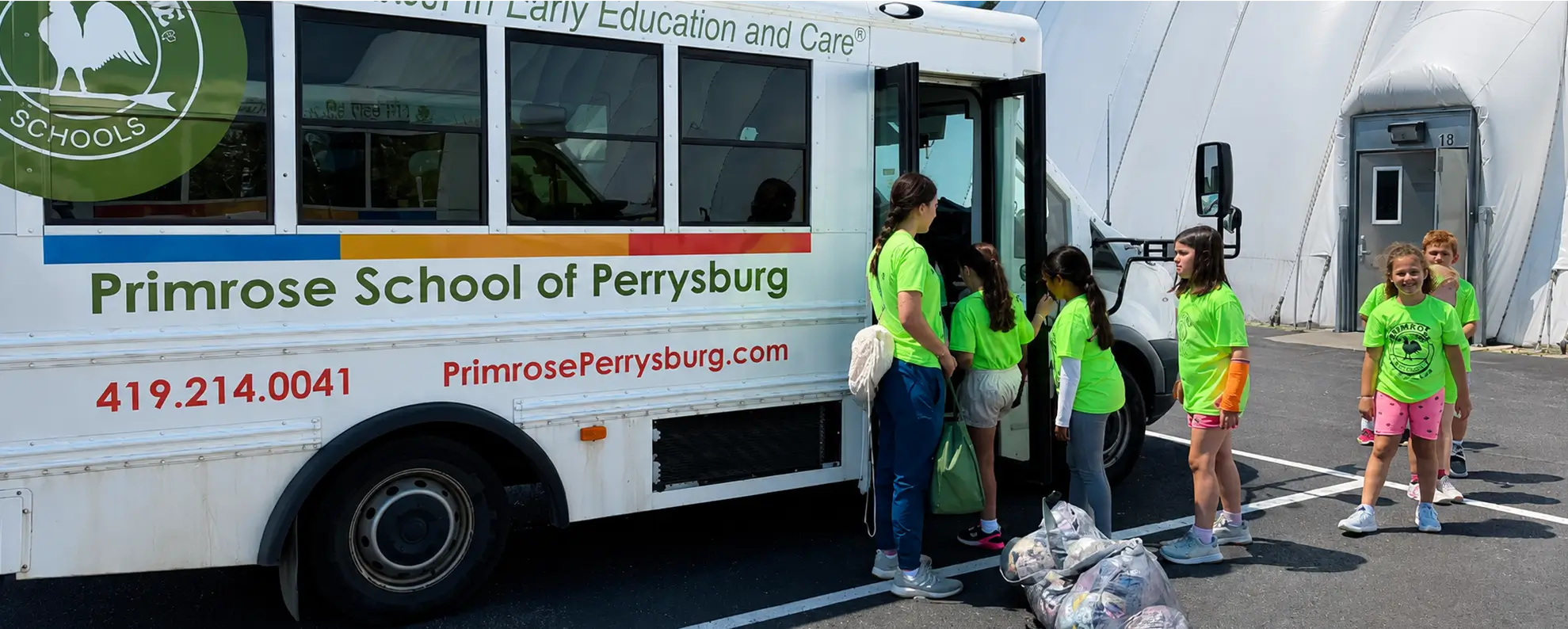 Children arriving by bus for an event at Rossford Dome