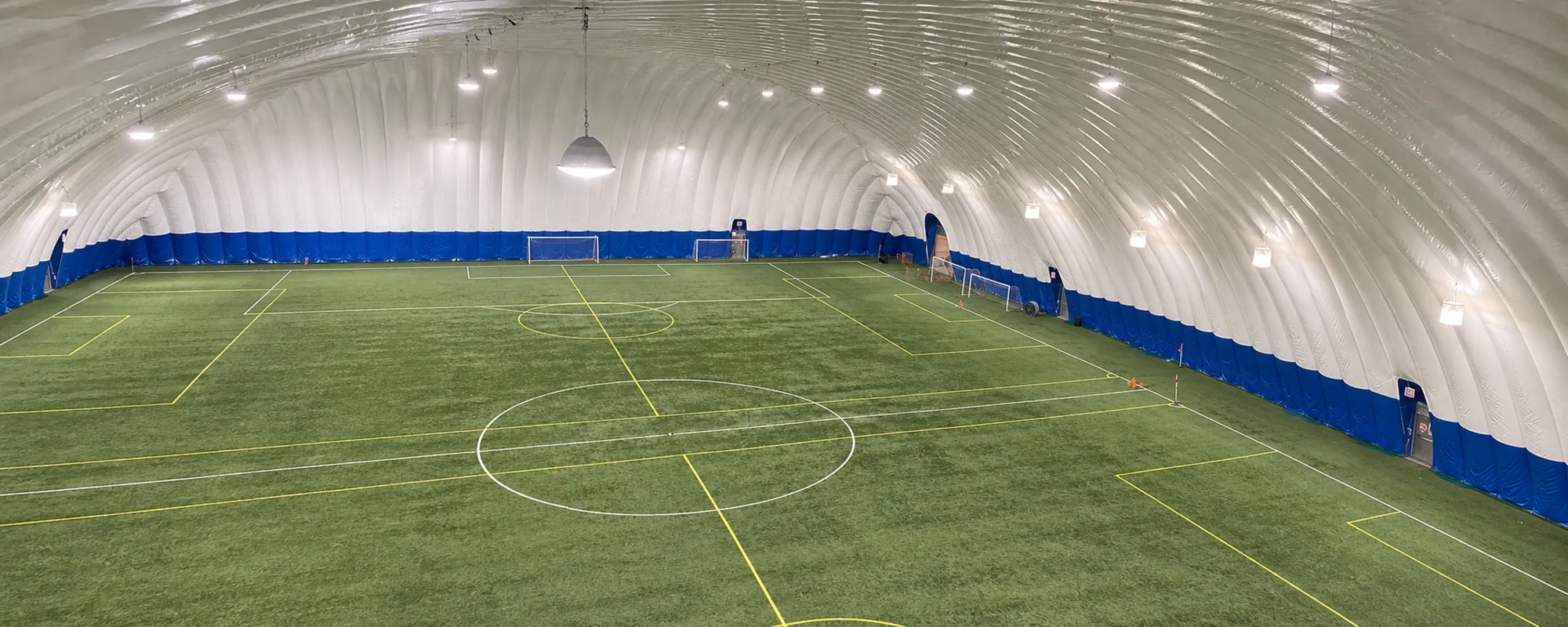 Wide view of the Rossford Dome indoor turf fields